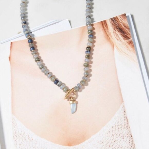 stella & dot ~ modern bohemian beaded necklace ~ gray multi color pendant grey - Picture 4 of 6